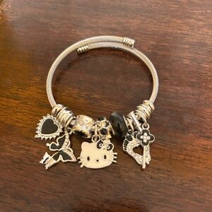 Hello Kitty Silver Charm Bracelet White w/Black & Crystal Accents Butterfly NWOT